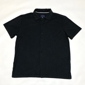 Marc Asher New York Mens M Black Button Front Short Sleeve Modal Blend Shirt
